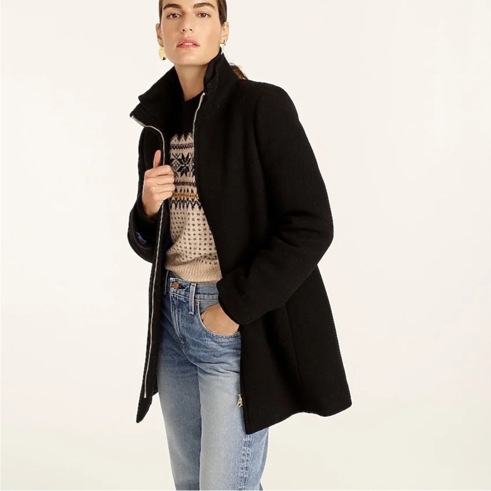 J Crew Nello Gori Black Cocoon Coat Italian Stadium Wool Size 18